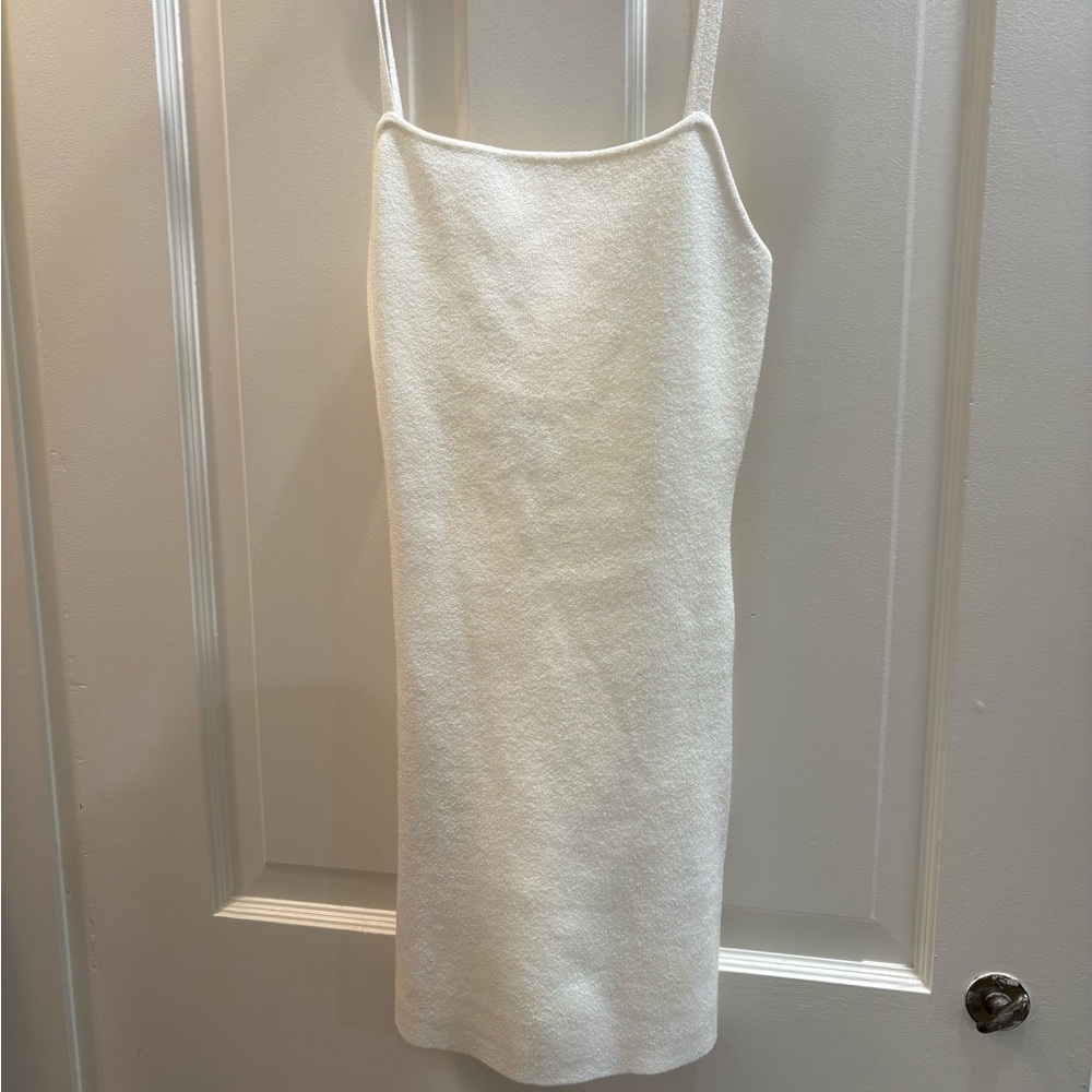 White Knit Slip Dress with Spaghetti Straps